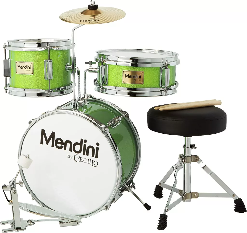 Mendini By Cecilio Kids Drum Set - Junior Kit w/ 4 Drums (Bass, Tom, Snare, Cymbal), Drumsticks, Drum Throne - Beginner Drum Sets Musical Instruments