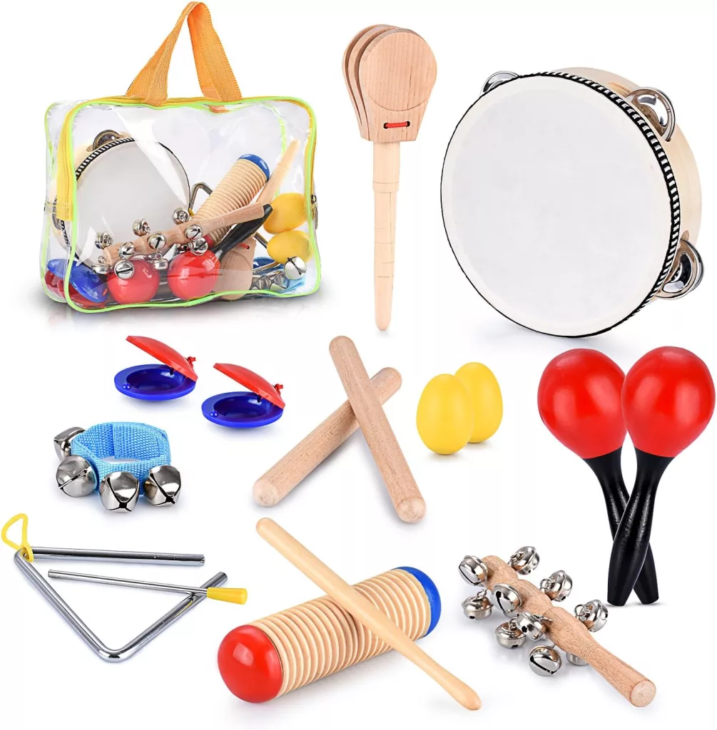 Toddler Educational Musical Percussion for Kids Children Instruments Set 21 Pcs – with Tambourine, Maracas, Castanets More – Promote Fine Motor Skills, Enhance Hand to Eye Coordination,